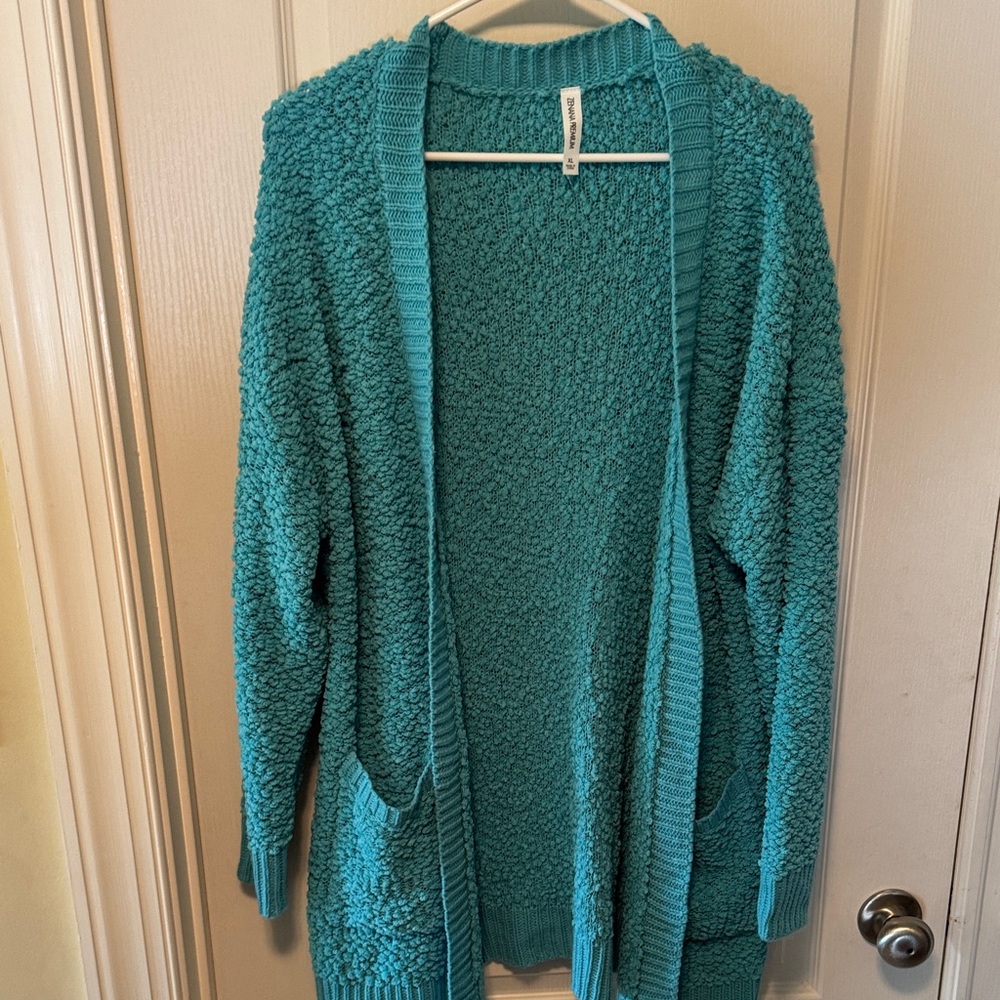 Zenana Outfitters Turquoise Textured Cardigan